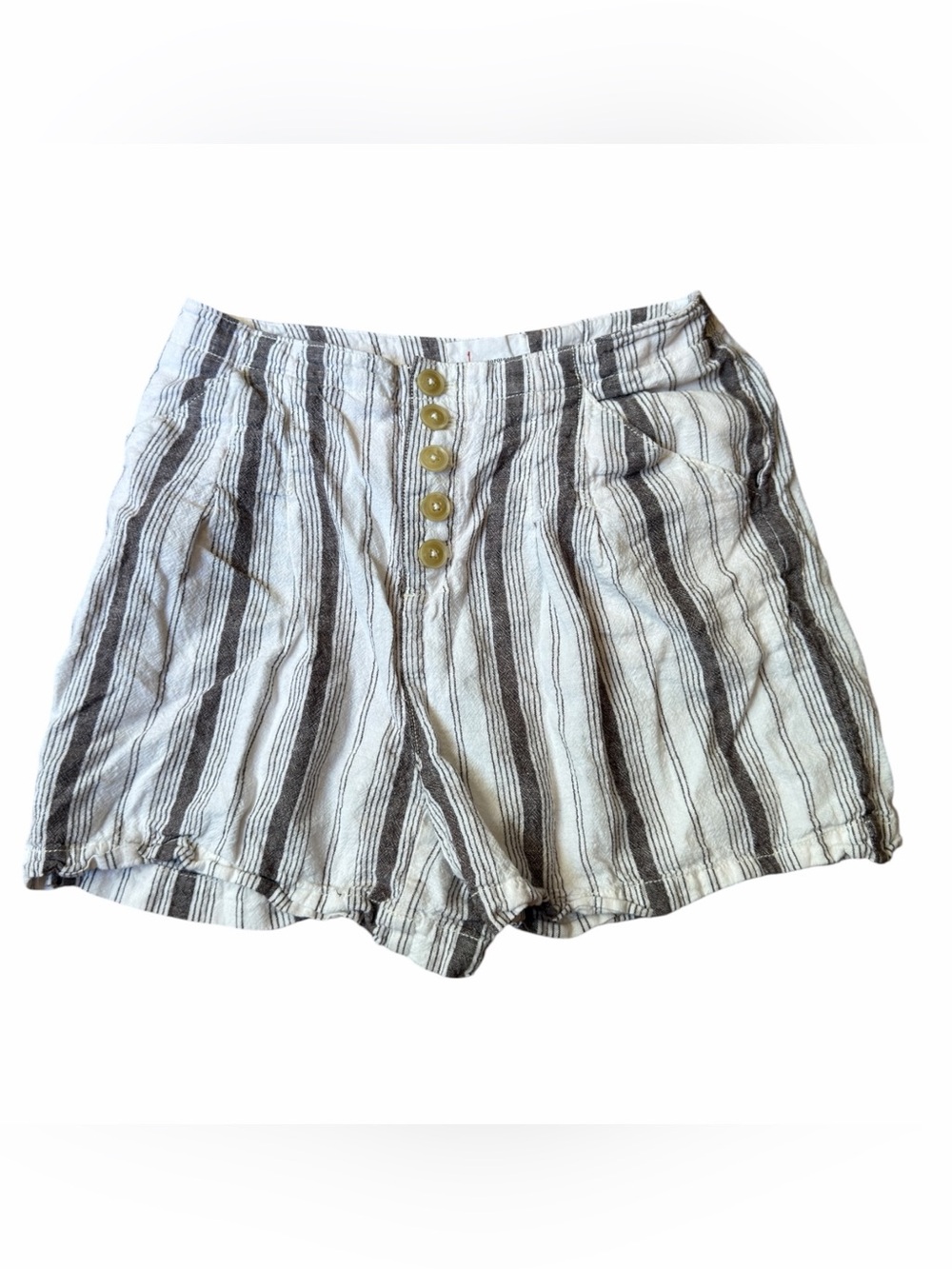 Anthropologie Beachgoer Striped Linen Blend Shorts Size 2 Ivory Brown High Rise